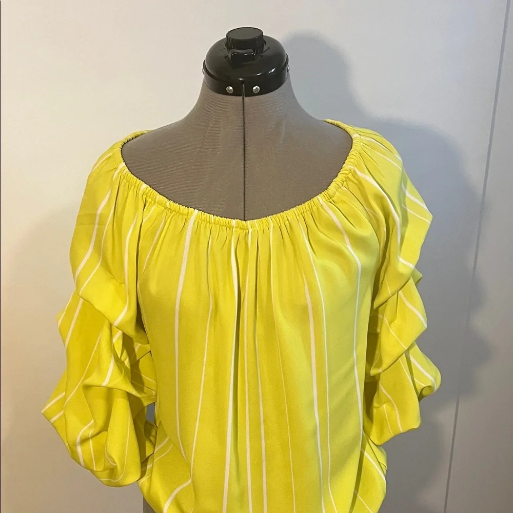 Vince Camuto Lemon Off-Shoulder Blouse with Tie - Picture 3 of 5